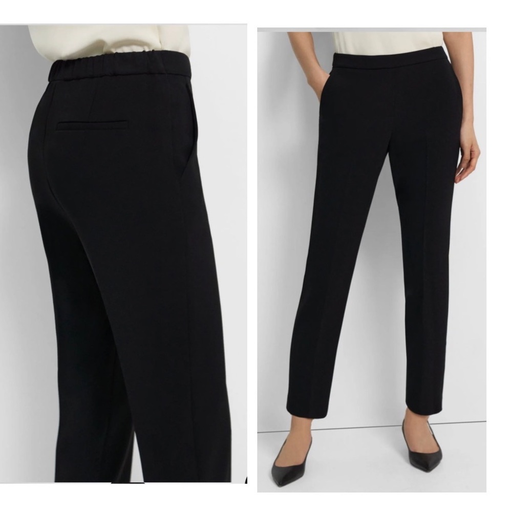THEORY Treeca Pull-On Cropped Work Trouser Pant in Admiral Crepe size NWT - Picture 4 of 16